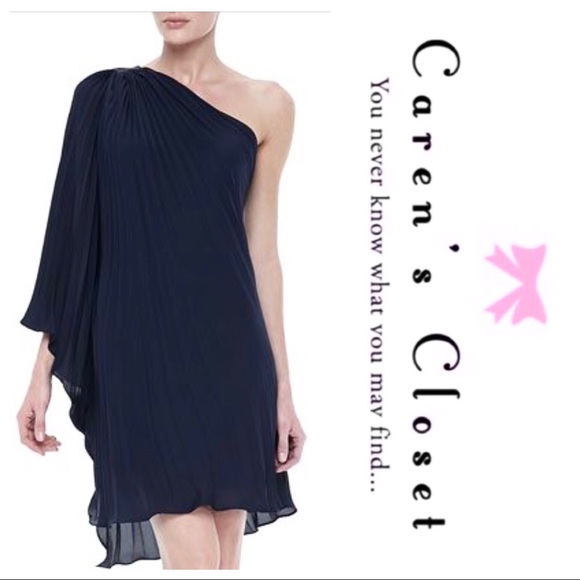 Halston Heritage Dresses & Skirts - Halston Heritage Navy One Shoulder chiffon Dress